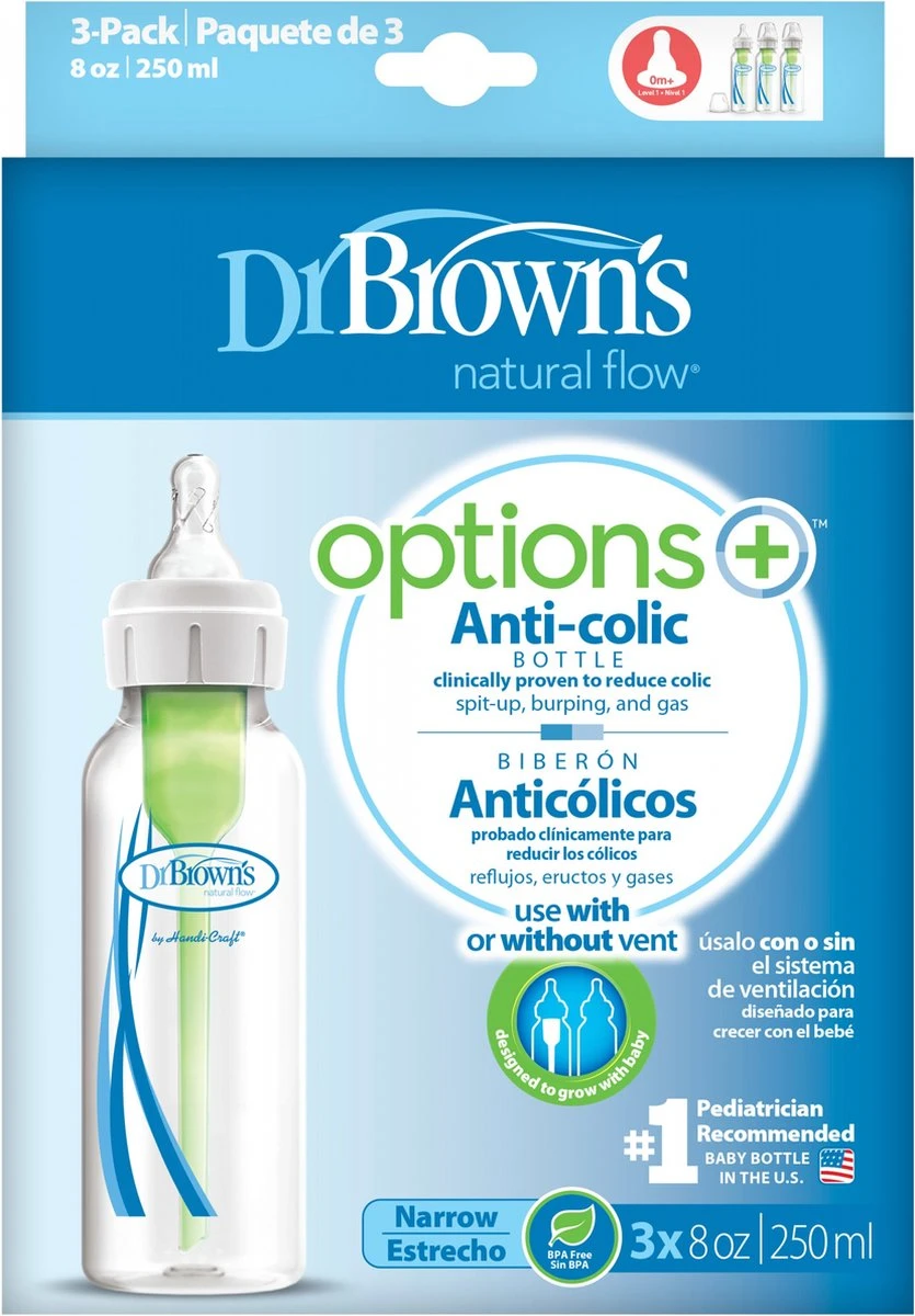 Dr. Brown's Options+ Anti-colic Standaardfles - 250 Ml - 3 Stuks 2 Dr. Brown's Options+ Anti-colic Standaardfles - 250 Ml - 3 Stuks - Afbeelding 2
