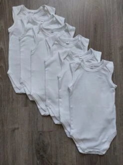 Merkloos Unisex Set (3x2-delig) Mouwloze Romper Van Biologisch Katoen Wit - Maat 50/56