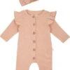 Moalie® -Baby -Babypakje - Boxpakje - Jumpsuit - Met Haarbandje- Meisje- Biologisch Katoen -Oud Roze- Maat 50/56 - 0 Tot 3 Maanden