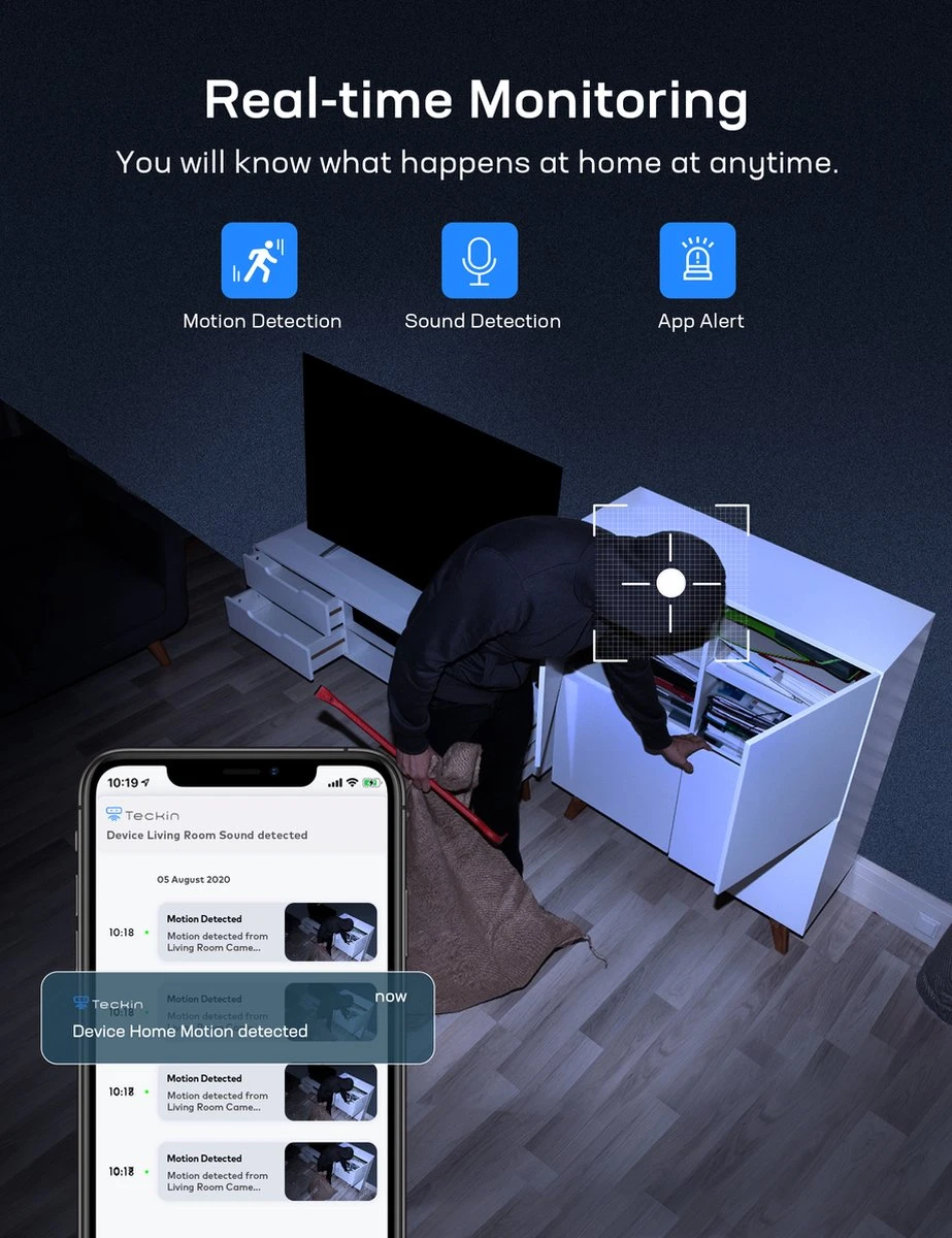 Teckin Babyfoon Met Camera - Wifi 1080P Baby Monitor - Beveiligingscamera Voor Binnen - Nachtzicht - 2-Weg Audio - Bewegings- En Geluidsdetectie - Voor Baby/Huisdier/Ouderen/Veiligheid 8 Teckin Babyfoon Met Camera - Wifi 1080P Baby Monitor - Beveiligingscamera Voor Binnen - Nachtzicht - 2-Weg Audio - Bewegings- En Geluidsdetectie - Voor Baby/Huisdier/Ouderen/Veiligheid - Afbeelding 8