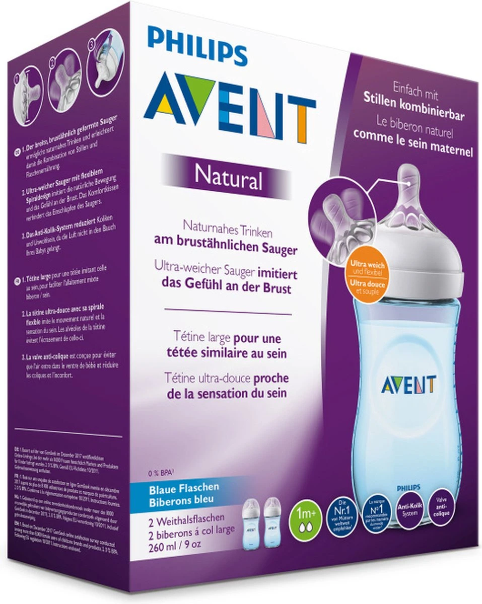 Philips Avent Natural Babyfles - SCF035/27 Babyfles (1m+) Voor Langzame Toevoer - 2x 3 Philips Avent Natural Babyfles - SCF035/27 Babyfles (1m+) Voor Langzame Toevoer - 2x - Afbeelding 3