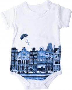 Baby Romper Grachtenpanden - Heinen Delfts Blauw - Katoen - Unisex Voor Meisjes En Jongens