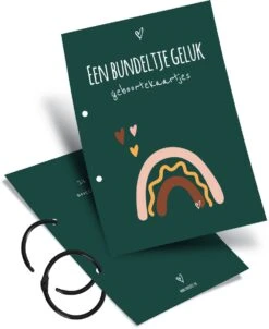 Noedies - Bewaarbundel Geboortekaarten - Inclusief Zwarte Ringen - Donkergroen - Uniek Kraamcadeau - Geboortekaartjes Bundel - - Uniek Kraamcadeau - Jongen Of Meisje - Zwangerschapscadeau - Kraammand - Kraampakket