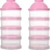 Merkloos Melkpoeder Doseerdoosje - Set Van 2 - BPA Vrij - Roze - 4 Lagen -Melkpoeder Toren - Babypoeder Bewaarbakje - Reisbox - Dispenser - Poedertoren